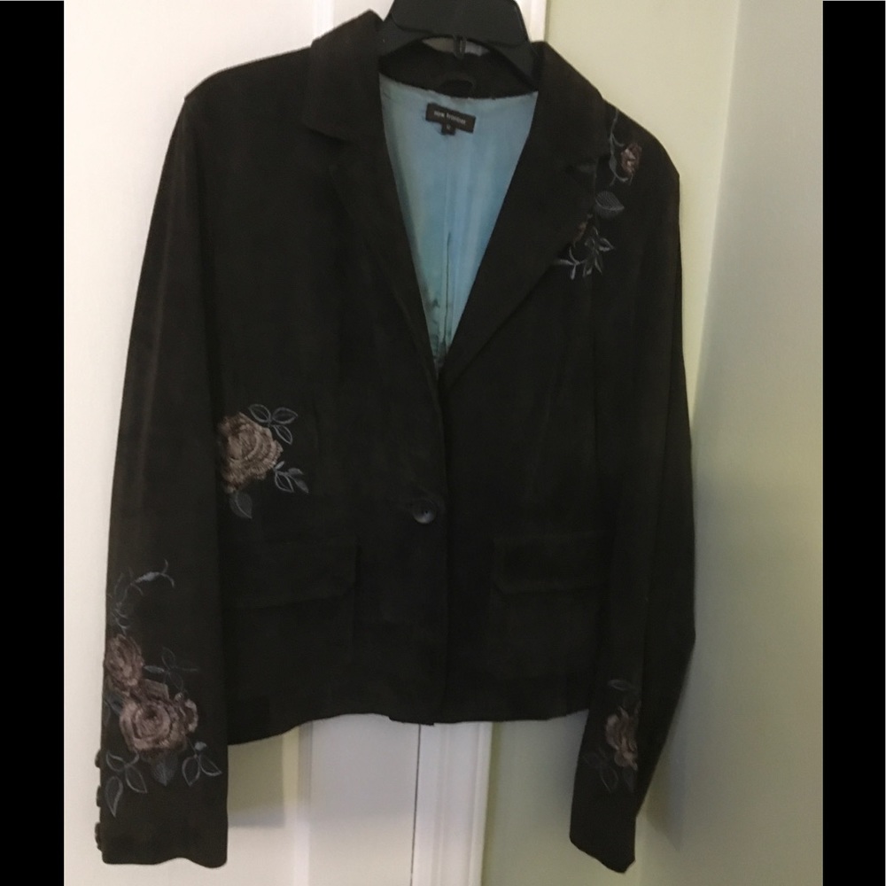 New Frontier Floral Embroidered Suede blazer