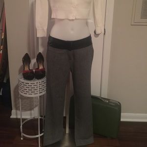 Gray ankle pants with faux leather waistband