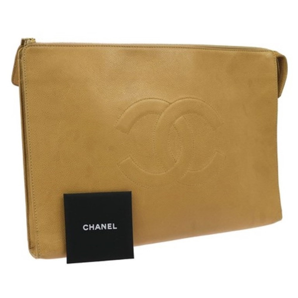 Chanel Caviar Leather Beige Clutch