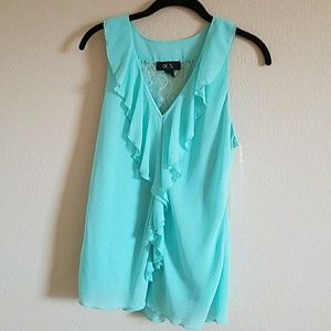 Pale Blue Lace Back Ruffle Tank Blouse