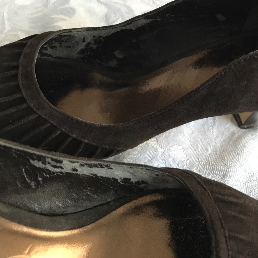 SALE - LAST DAY - Chocolate Suede Peep-Toe Pumps - Picture 6 of 8