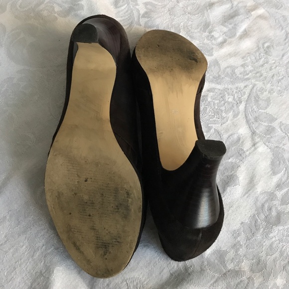 SALE - LAST DAY - Chocolate Suede Peep-Toe Pumps - Picture 4 of 8