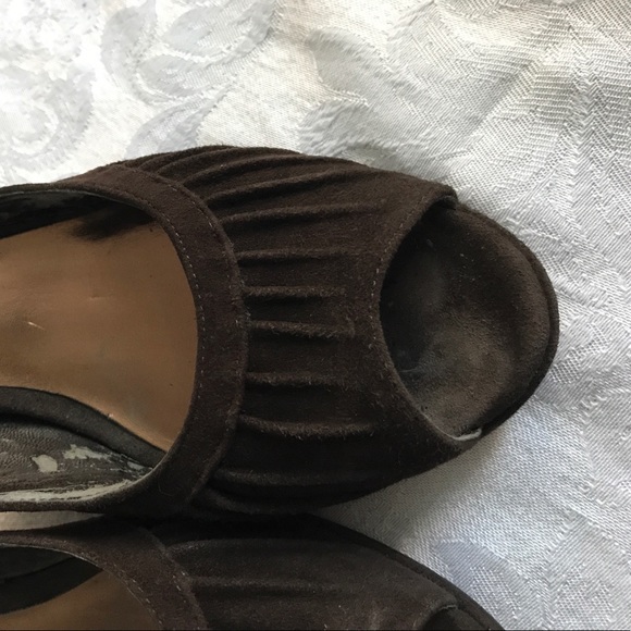 SALE - LAST DAY - Chocolate Suede Peep-Toe Pumps - Picture 7 of 8