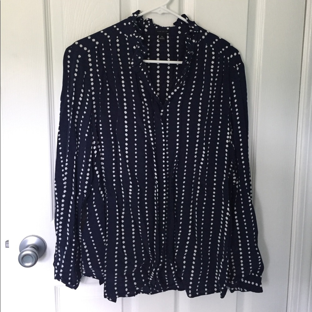 Ann Taylor Ruffle Neck Button Down Blouse