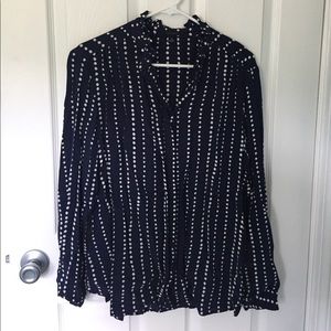Ann Taylor Ruffle Neck Button Down Blouse