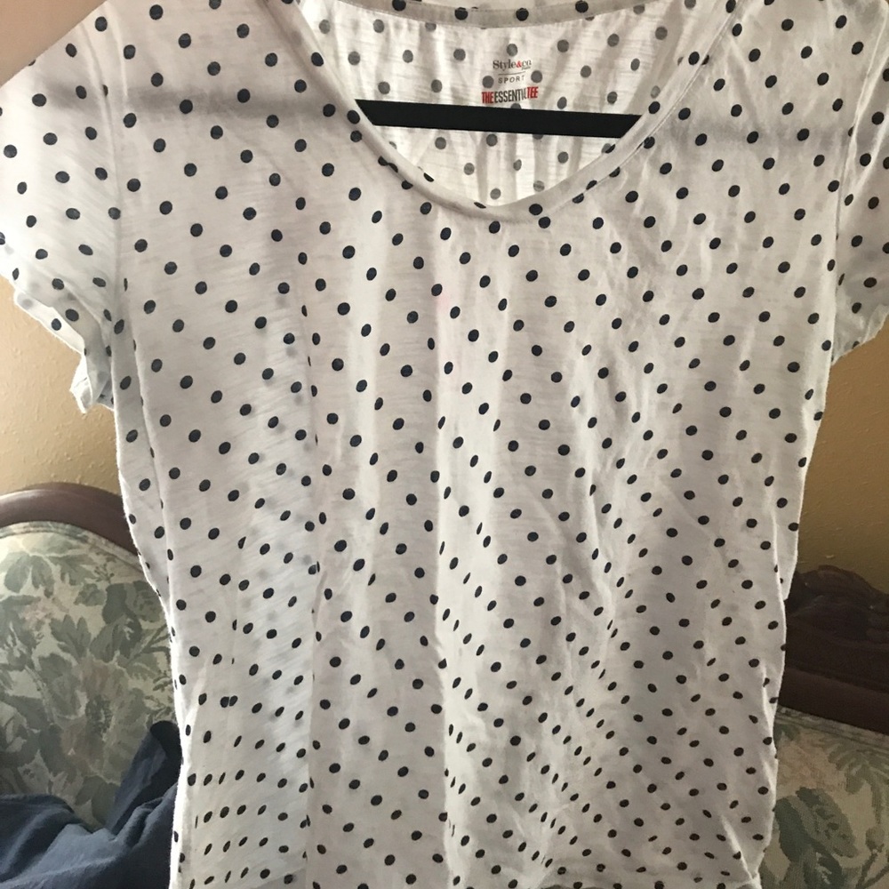 White Tee with cute Navy Blue dots
