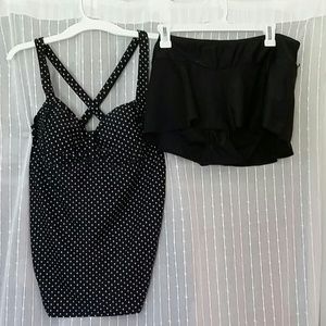 Maternity Tankini two piece bathing suit black dot