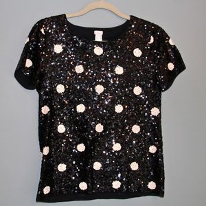 🎄Sale J Crew Black & White Polka Dot Sequined Top