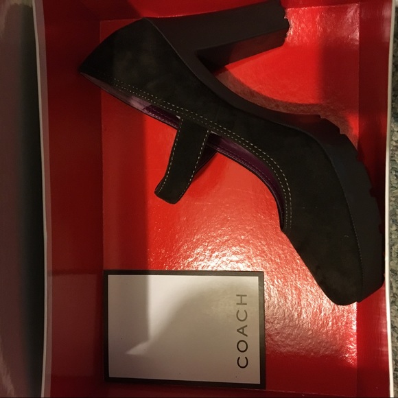 NWB Coach Lilas Kidsuede Mary Jane heels Brown 6 - Picture 2 of 7