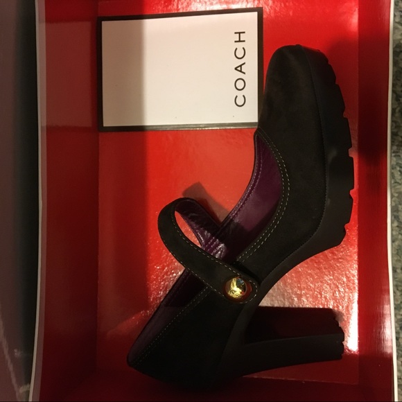 NWB Coach Lilas Kidsuede Mary Jane heels Brown 6 - Picture 3 of 7