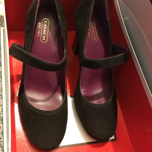 NWB Coach Lilas Kidsuede Mary Jane heels Brown 6 - Picture 6 of 7