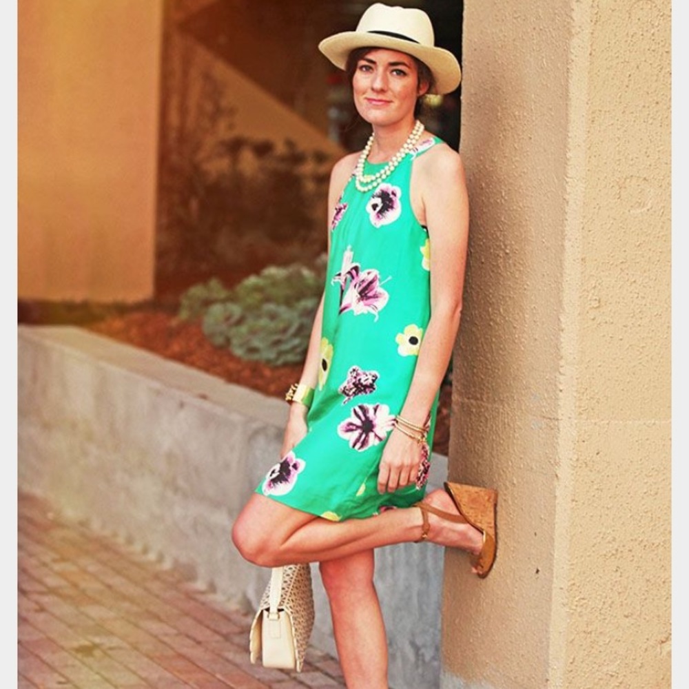 J.Crew pink floral silk dress size 2