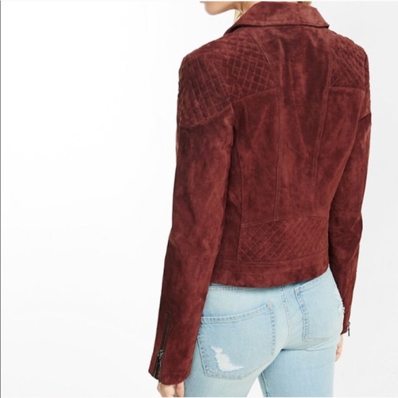 Express OXBLOOD Genuine Suede Leather Moto Jacket - Picture 3 of 8
