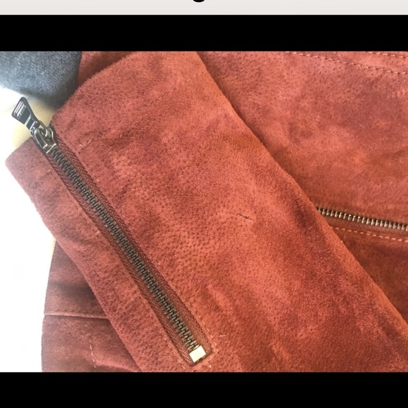 Express OXBLOOD Genuine Suede Leather Moto Jacket - Picture 6 of 8