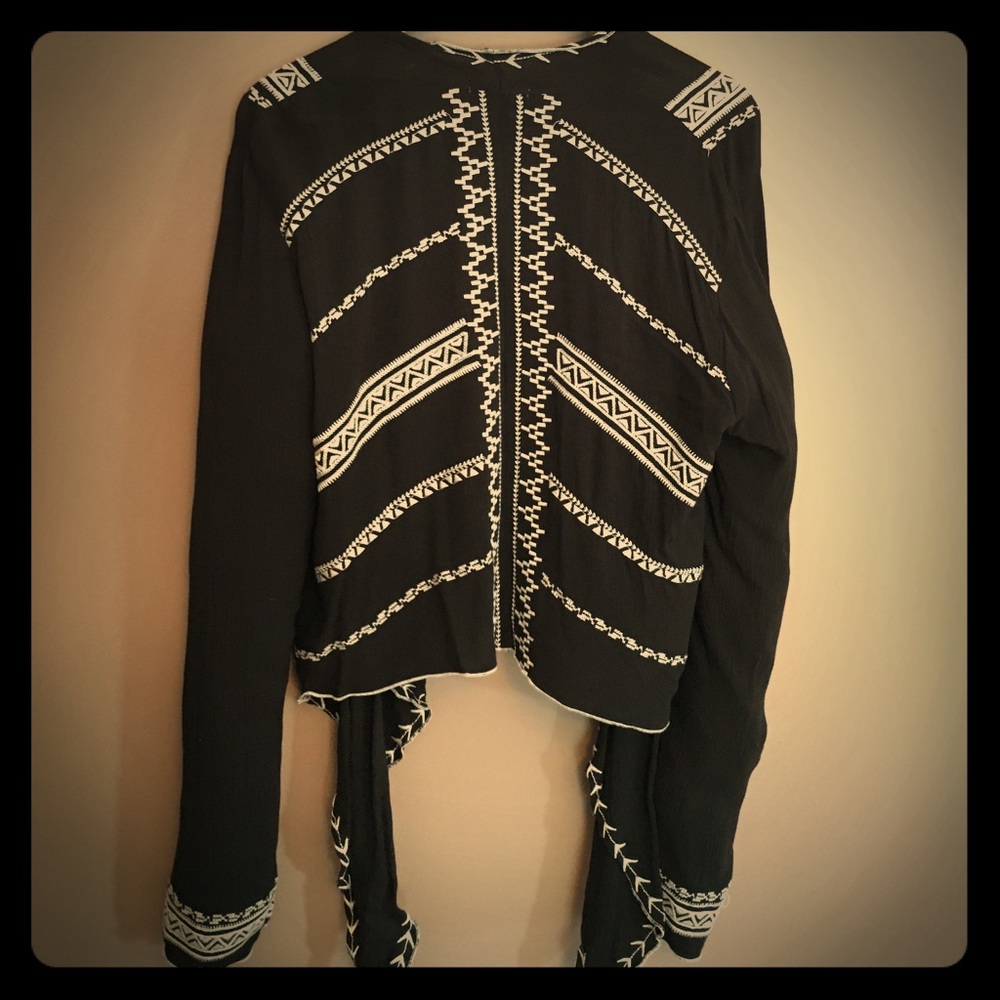 Black and cream Aztec design inspired bolero.