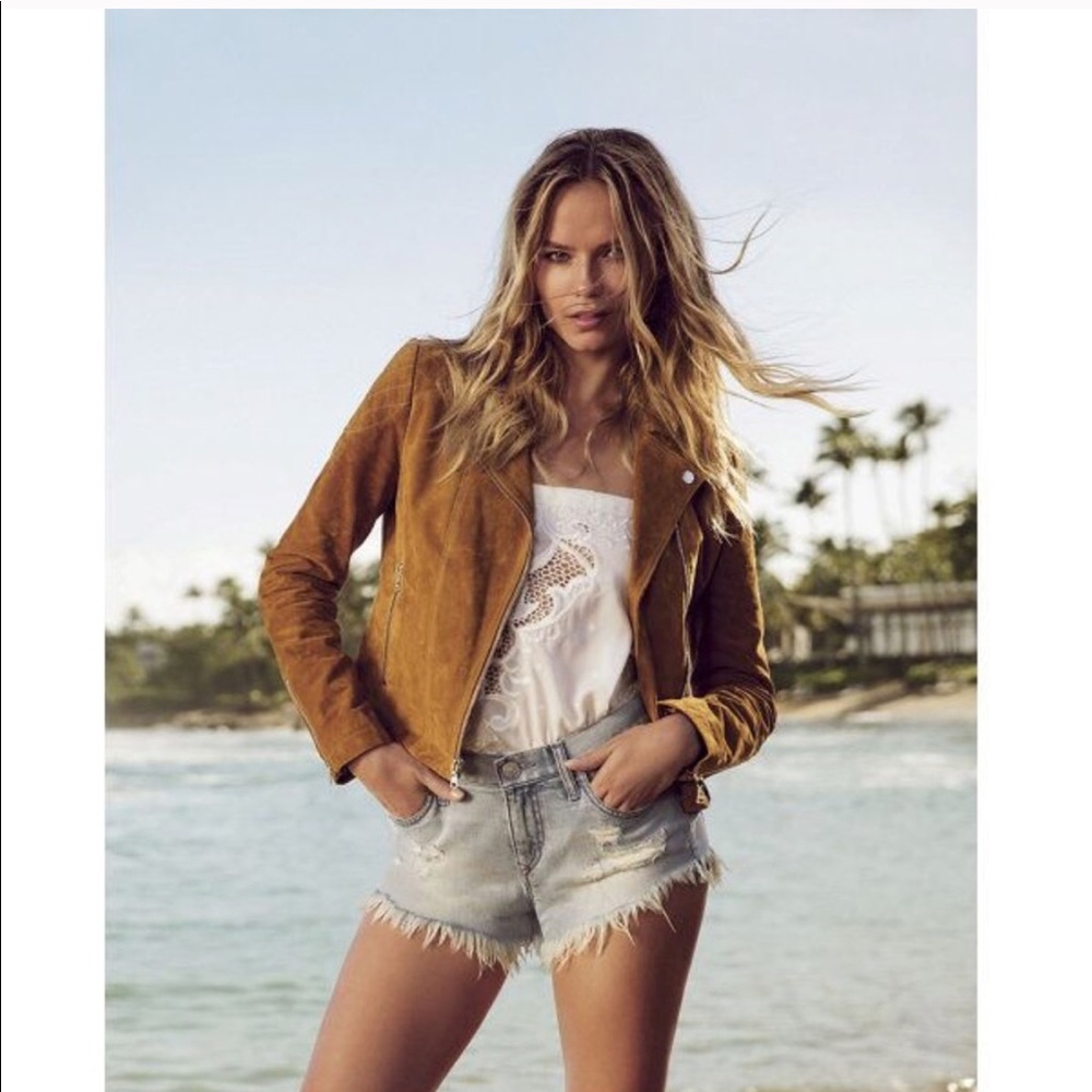 Express CAMEL Genuine Suede Leather Moto Jacket M - Picture 4 of 8