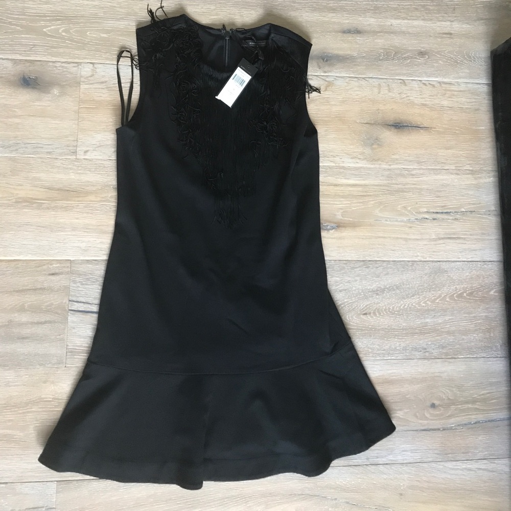 NEW BCBG  Black Dress in Size S with Fringe