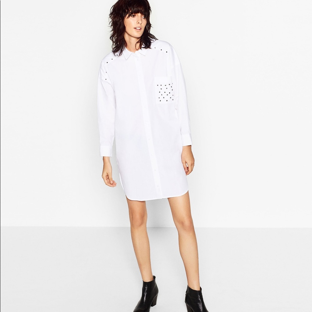 NWT ZARA Poplin Tunic Dress w/Metallic Details S