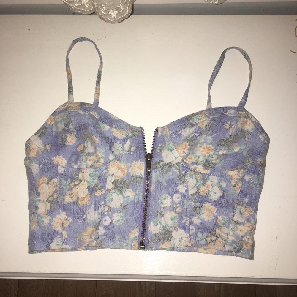 Bustier Floral Zip Up Crop Top