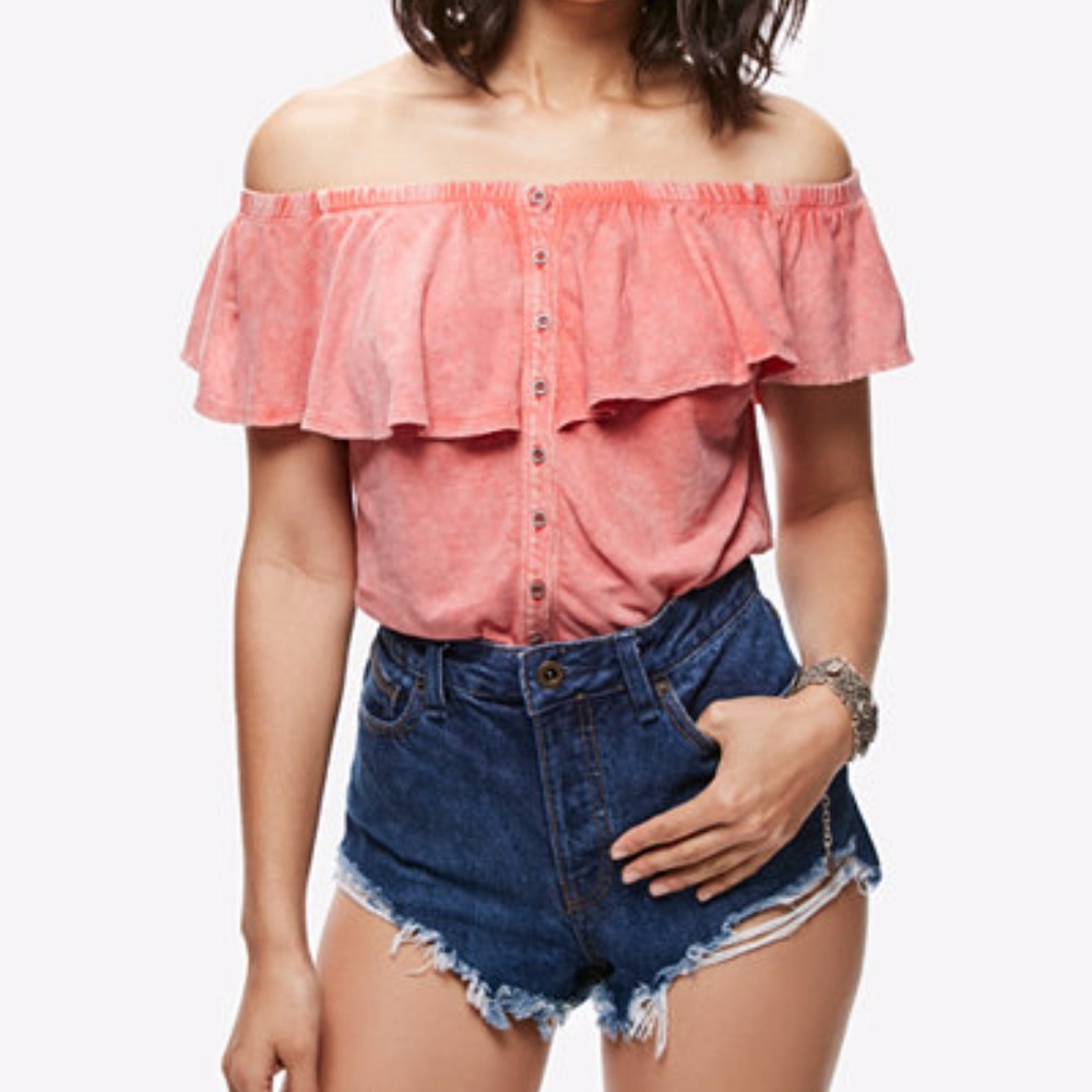 Free People Off Shoulder Top Sz. Large Orange