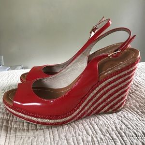 Red patent leather Kate Spade wedges