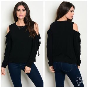 Black Cold Shoulder Sweater Top
