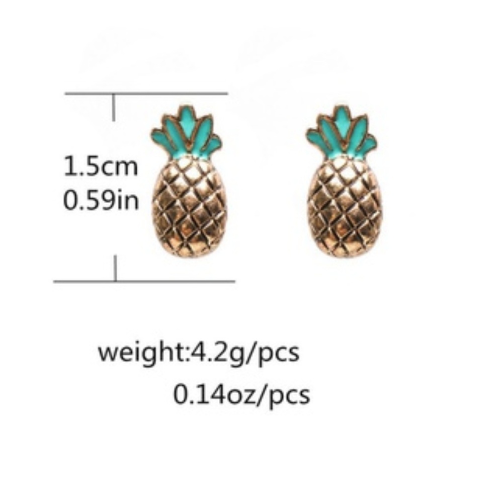 🍍 Gold Pineapple Stud Earrings – Tropical Vibes with Teal Accent! - Picture 3 of 3