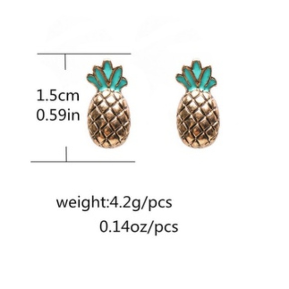 🍍 Gold Pineapple Stud Earrings – Tropical Vibes with Teal Accent! - Picture 3 of 3