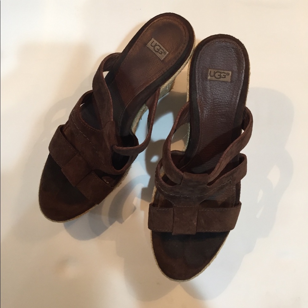 UGG Brown Leather Wedges- Size 7.5