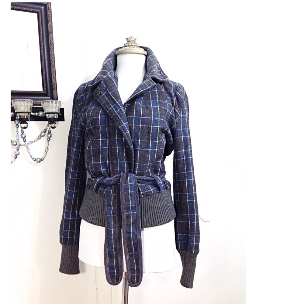 GUESS Jeans Bomber Jacket Fashion Blue Grey Plaid