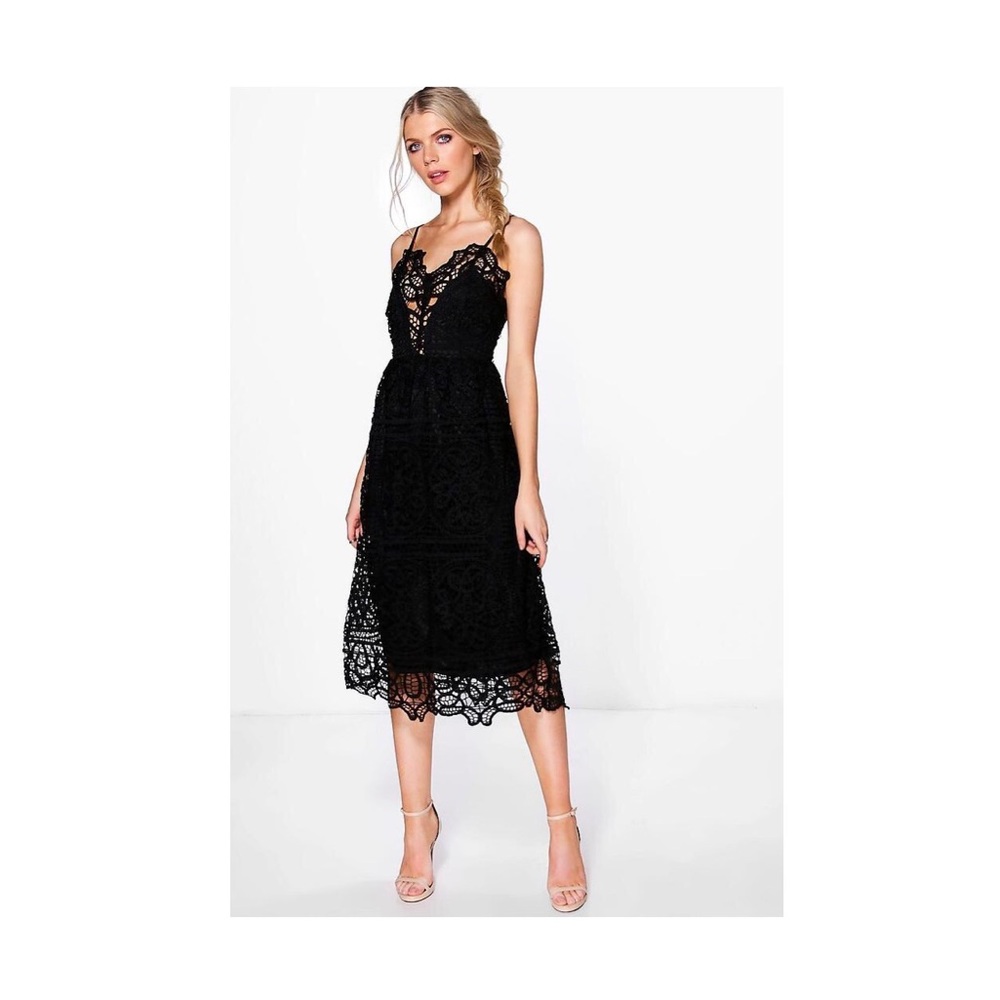 Boohoo Crochet Panelled Midi Skater Dress
