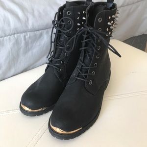 Black Combat Boots with Gold Studs