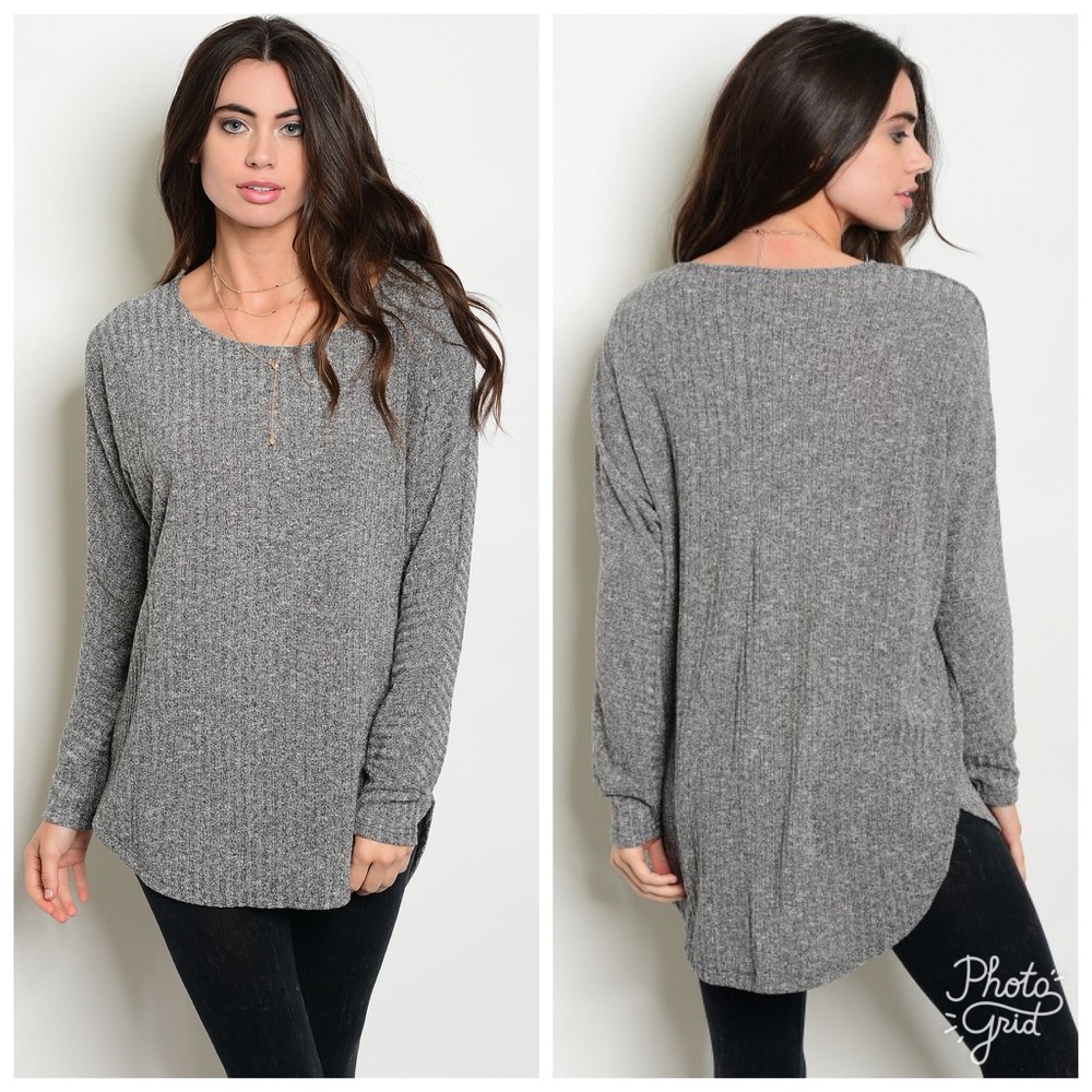 Grey Ribbed Top