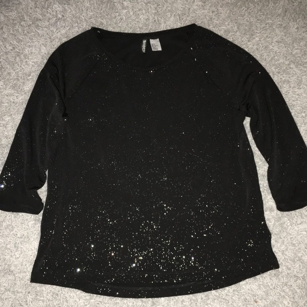 H&M - Black and Silver Shimmer Quarter Sleeve Top