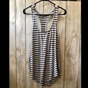 Racerback long grey and white striped Express tank