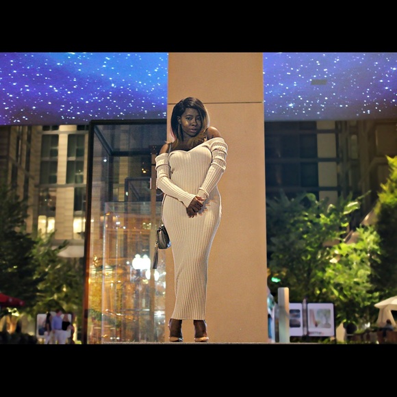 Off The Shoulder Ribbed Dress Rust not Tan - Picture 4 of 7