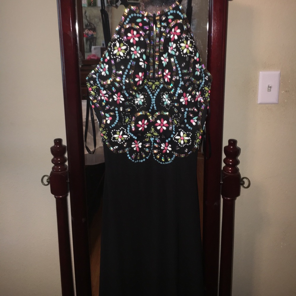Beaded black prom dress