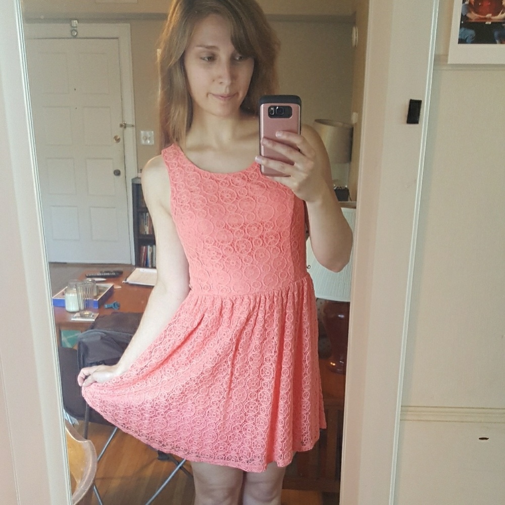 Rose Orange Lace Fit & Flare Dress