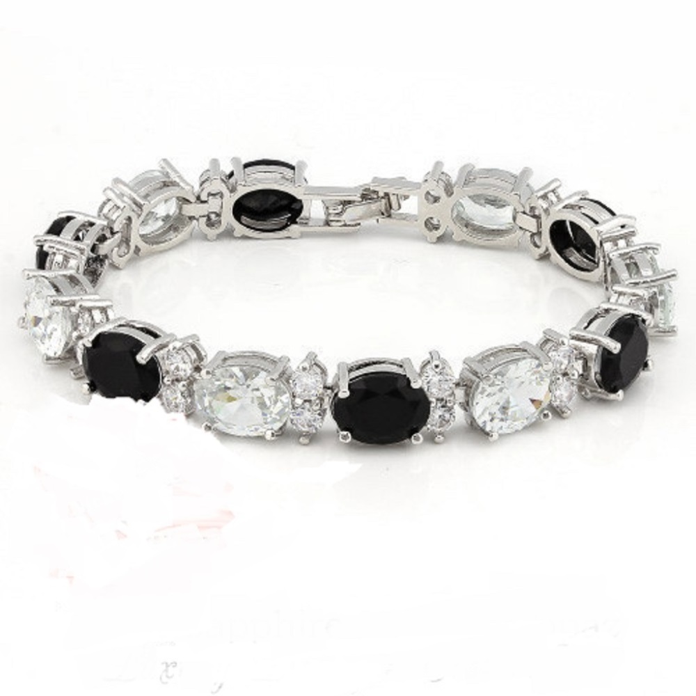 bracelet black sapphire white topaz white gold fil