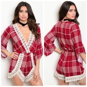 Burgundy Cream Crochet Romper
