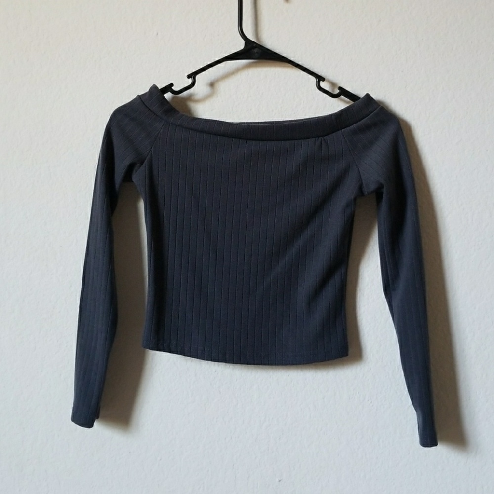 Dark Gray Long Sleeve Crop Top