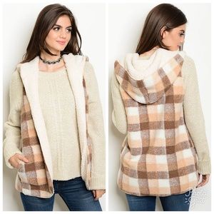 Brown Cream Peach Plaid Vest