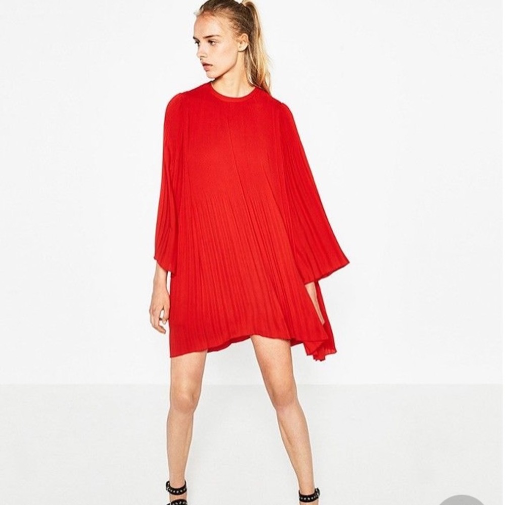 Zara Red Pleated Dress