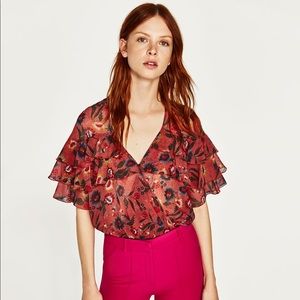 Zara print ruffle frill bodysuit