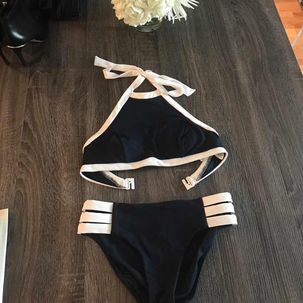 Seafolly navy and white halter bikini