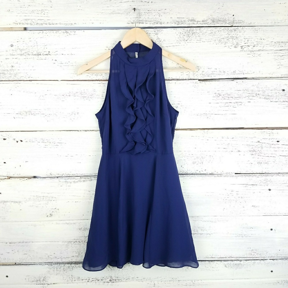 BCBGeneration Navy Blue Sleeveless Ruffle Dress