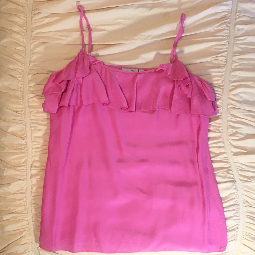 Halogen Pink Ruffled Silk Tank