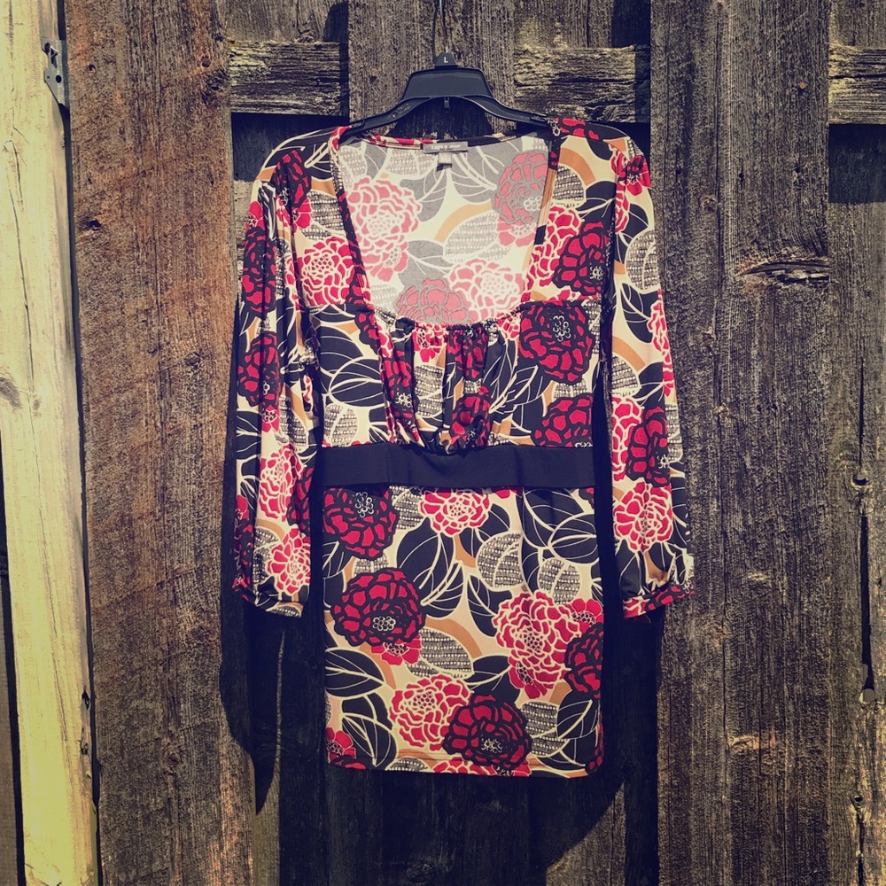 Floral 3/4 Sleeve Belted Stretch Top - FINAL PRICE