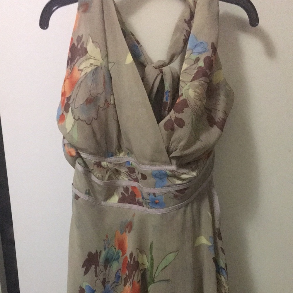 Moss green floral formal dress