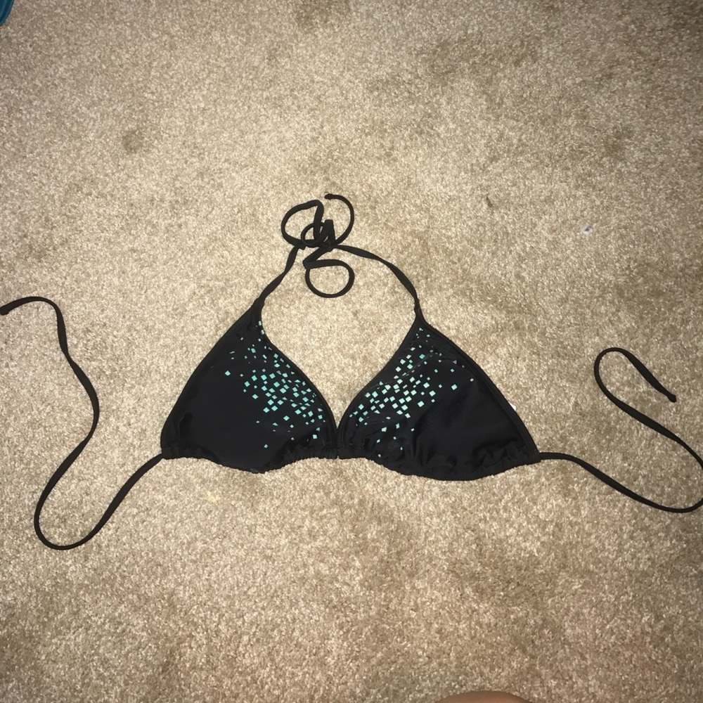 Black bathing suite top with turquoise design!